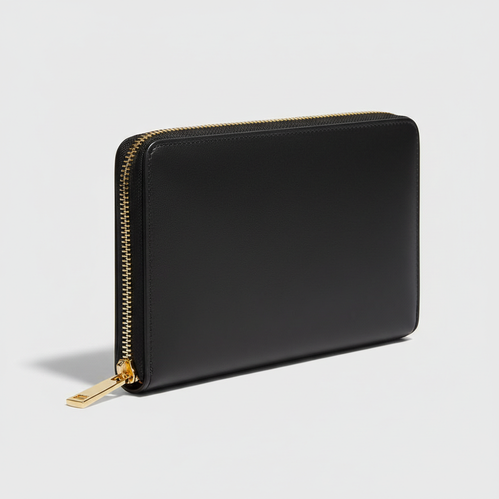 Black Continental Wallet — Front Angle View
