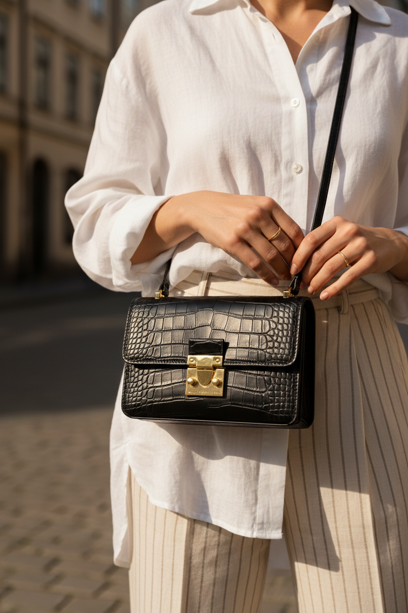Black Crocodile Crossbody Editorial