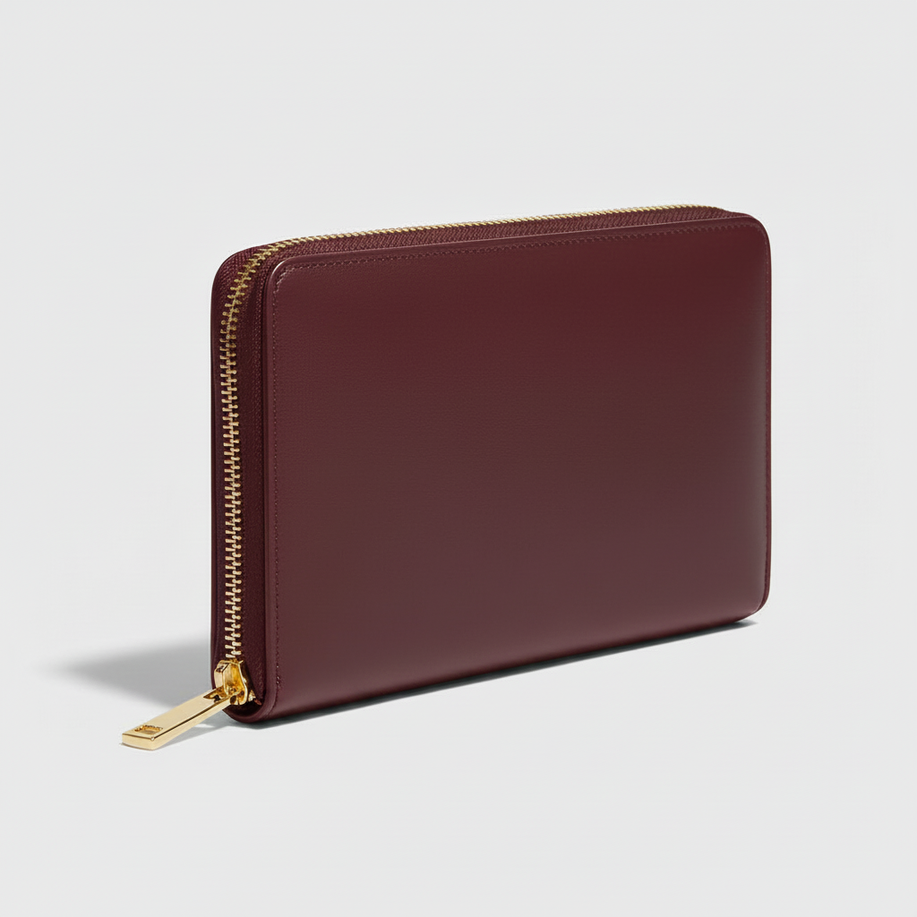 Burgundy Continental Wallet — Front Angle View