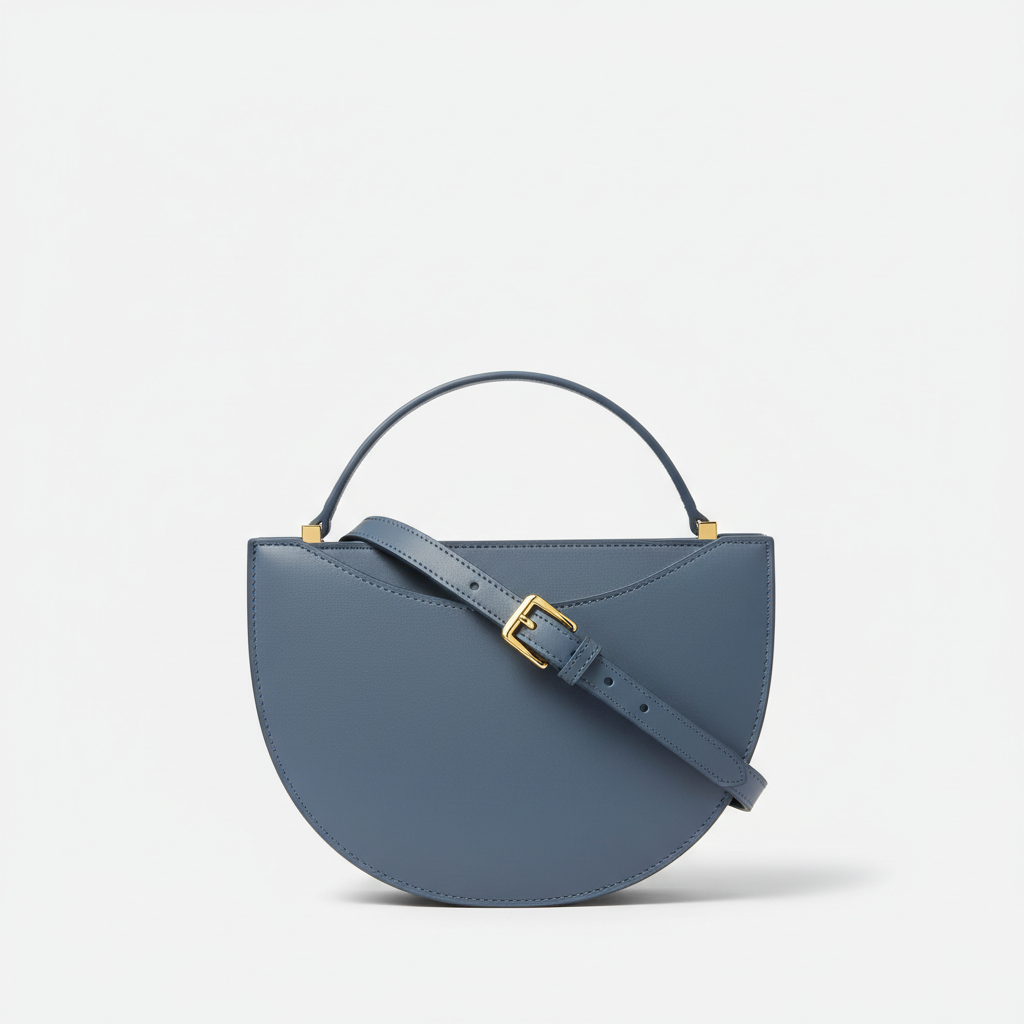 Le Gina Half Moon Bag — Blue Denim Hero Front View