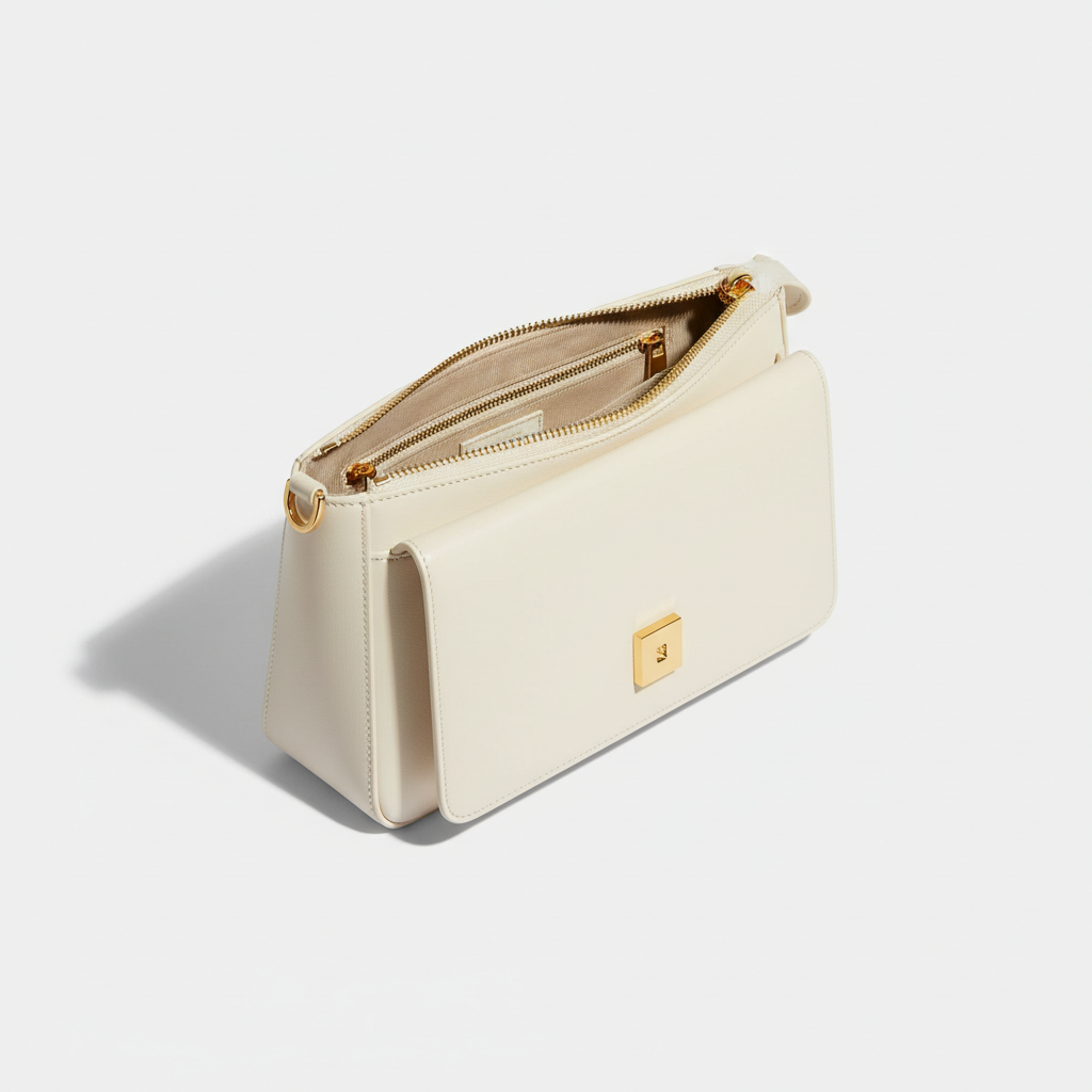 Le Gina East-West Bag — Ivory Open Interior View