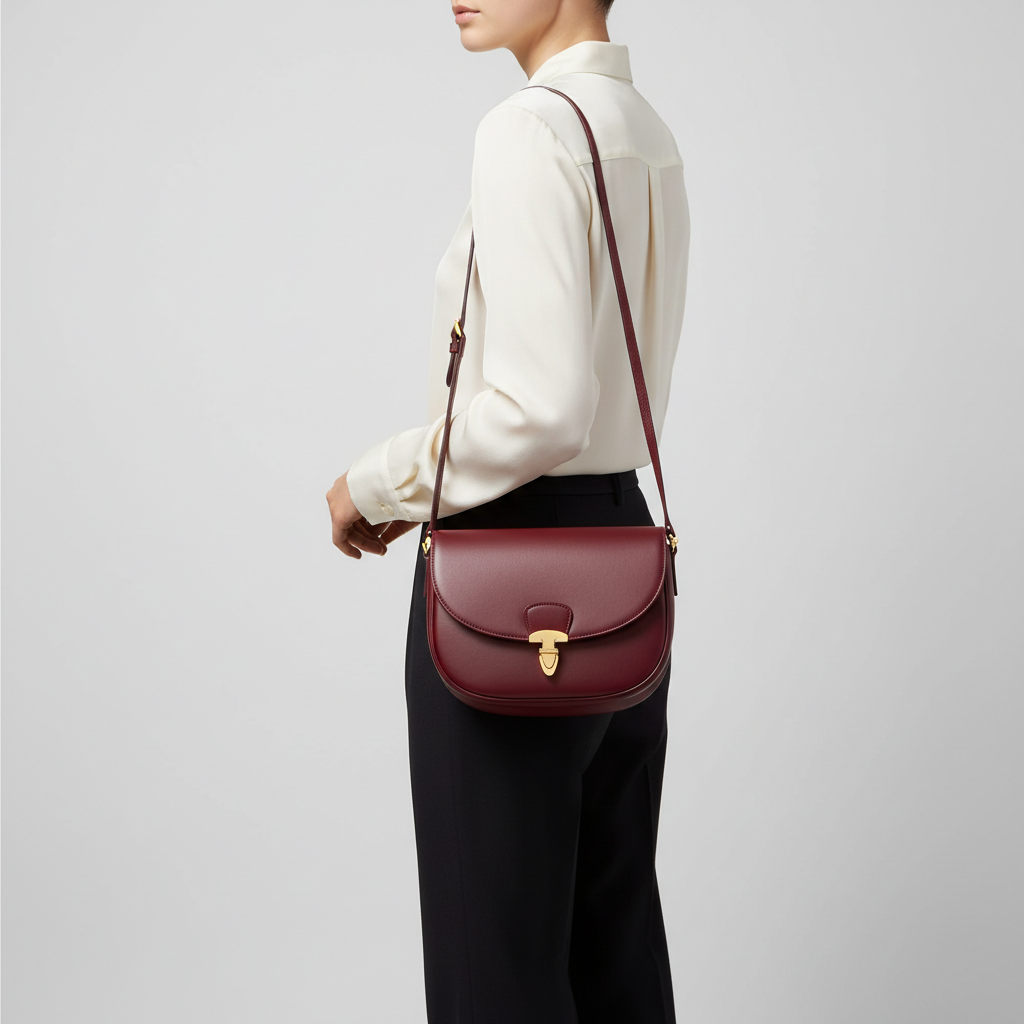 Le Nova Saddle Bag – Burgundy – Model Shot