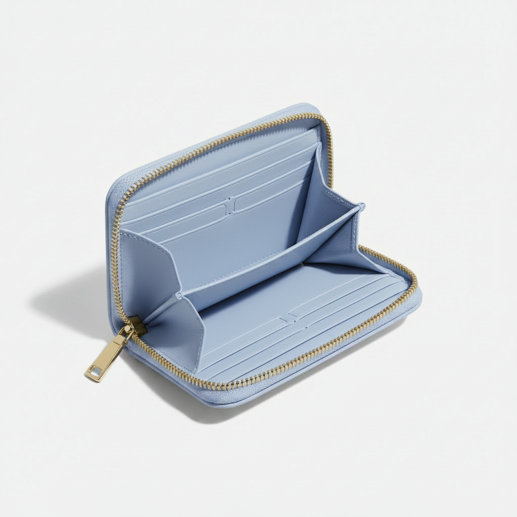 Luna Coin & Card Wallet Powder Blue — Open Interior View