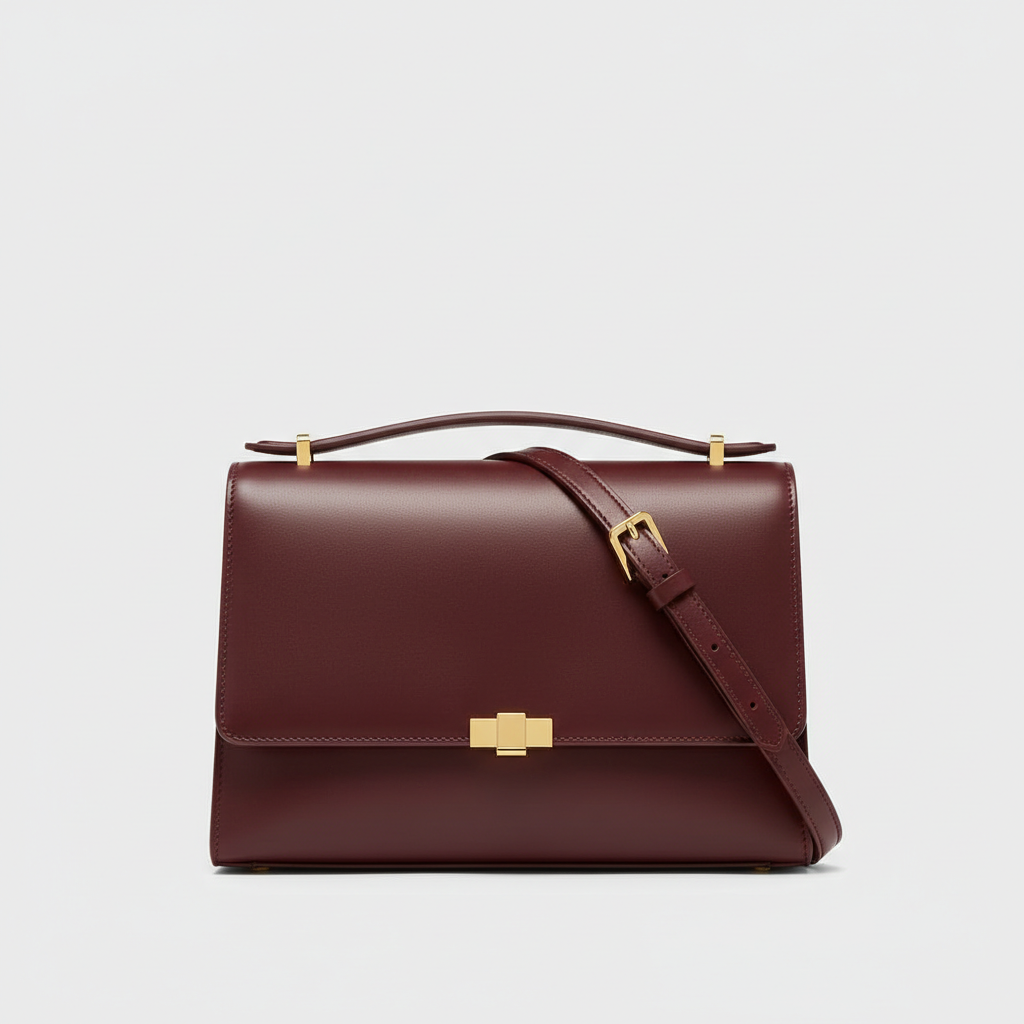 Le Gina East-West Bag — Burgundy Front Angle View