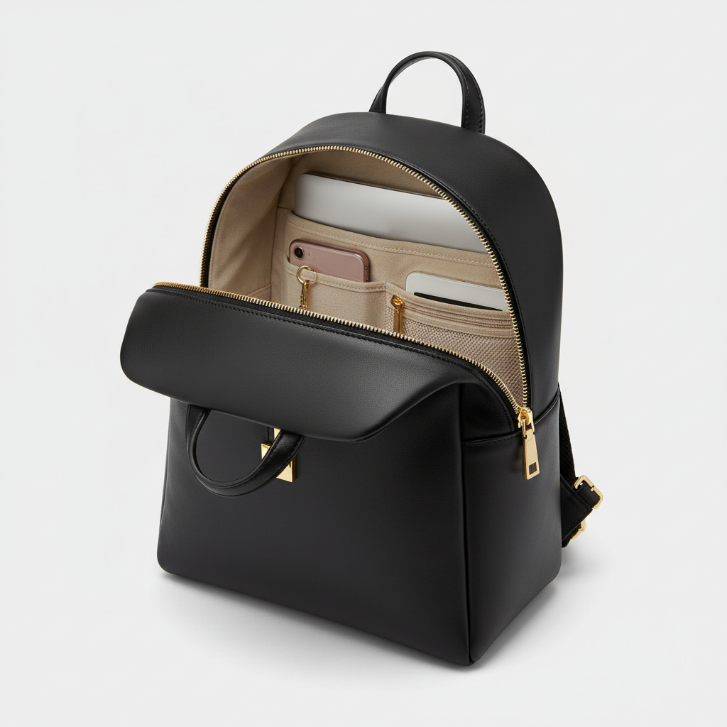 Sophia Work Backpack - Black - Open Interior View