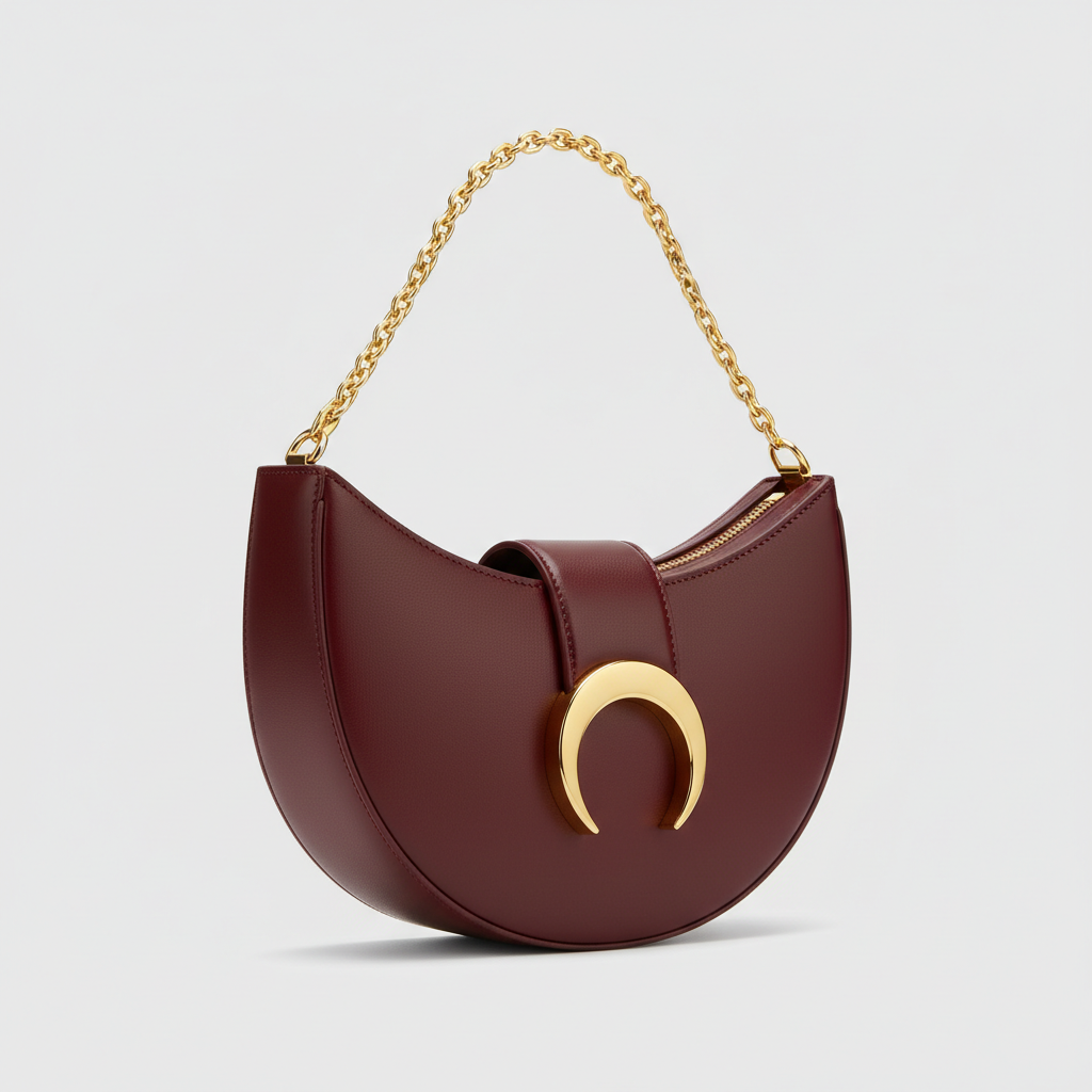 Le Gina Half Moon Bag — Burgundy Front Angle View