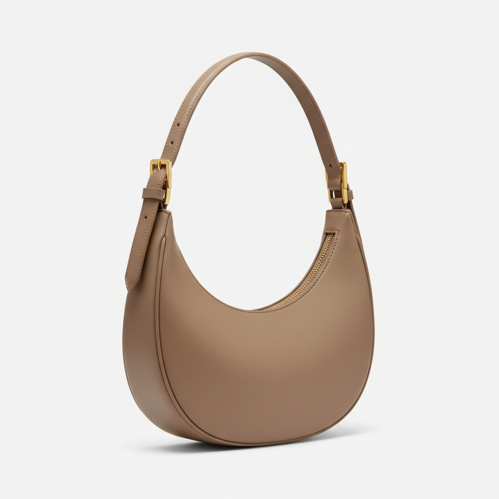 Luna Crescent Shoulder Bag Taupe – Side Profile View