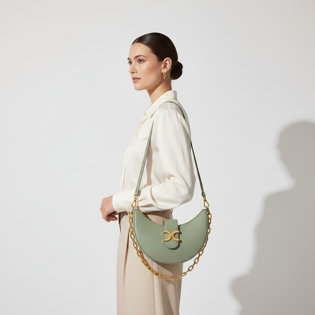Le Gina Half Moon Bag — Sage Green Female Model