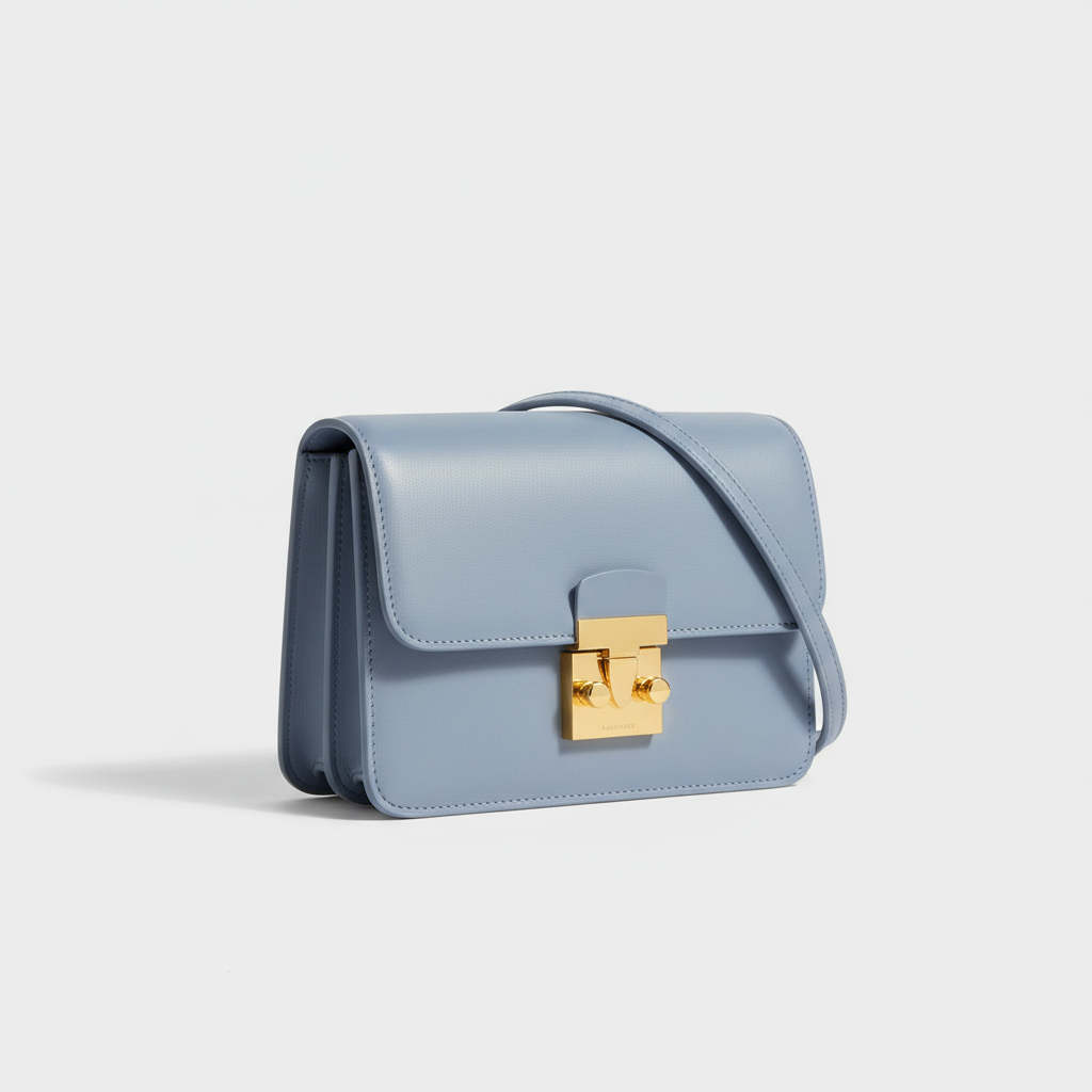 Celeste Compact Shoulder Bag in Powder Blue – Front Angle View