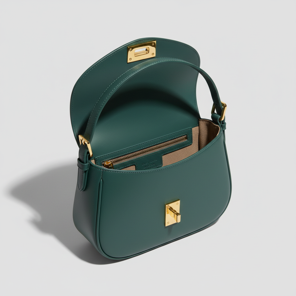 Le Nova Saddle Bag – Petrol Green – Open Interior View