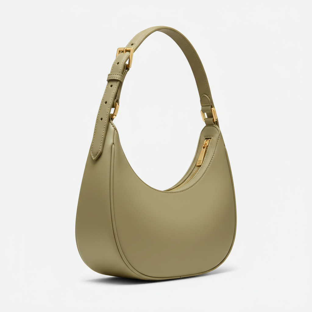 Le Gina Crescent Shoulder Bag — Almond Green Side Profile View