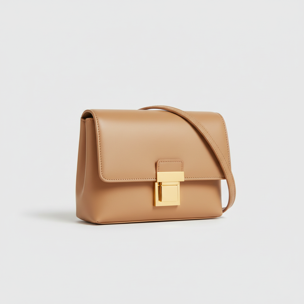 Celeste Compact Shoulder Bag in Warm Beige – Front Angle View