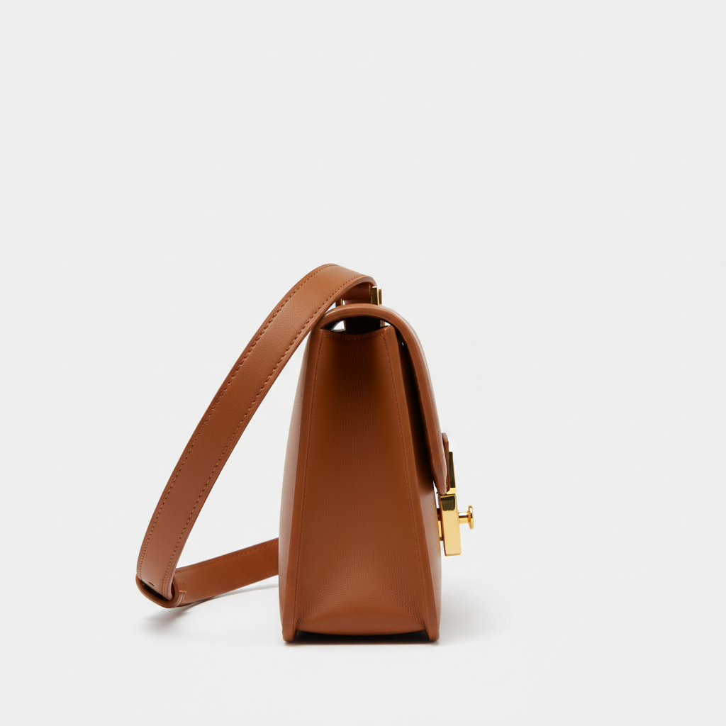 Elara Flap Shoulder Bag in Caramel - Side Profile View