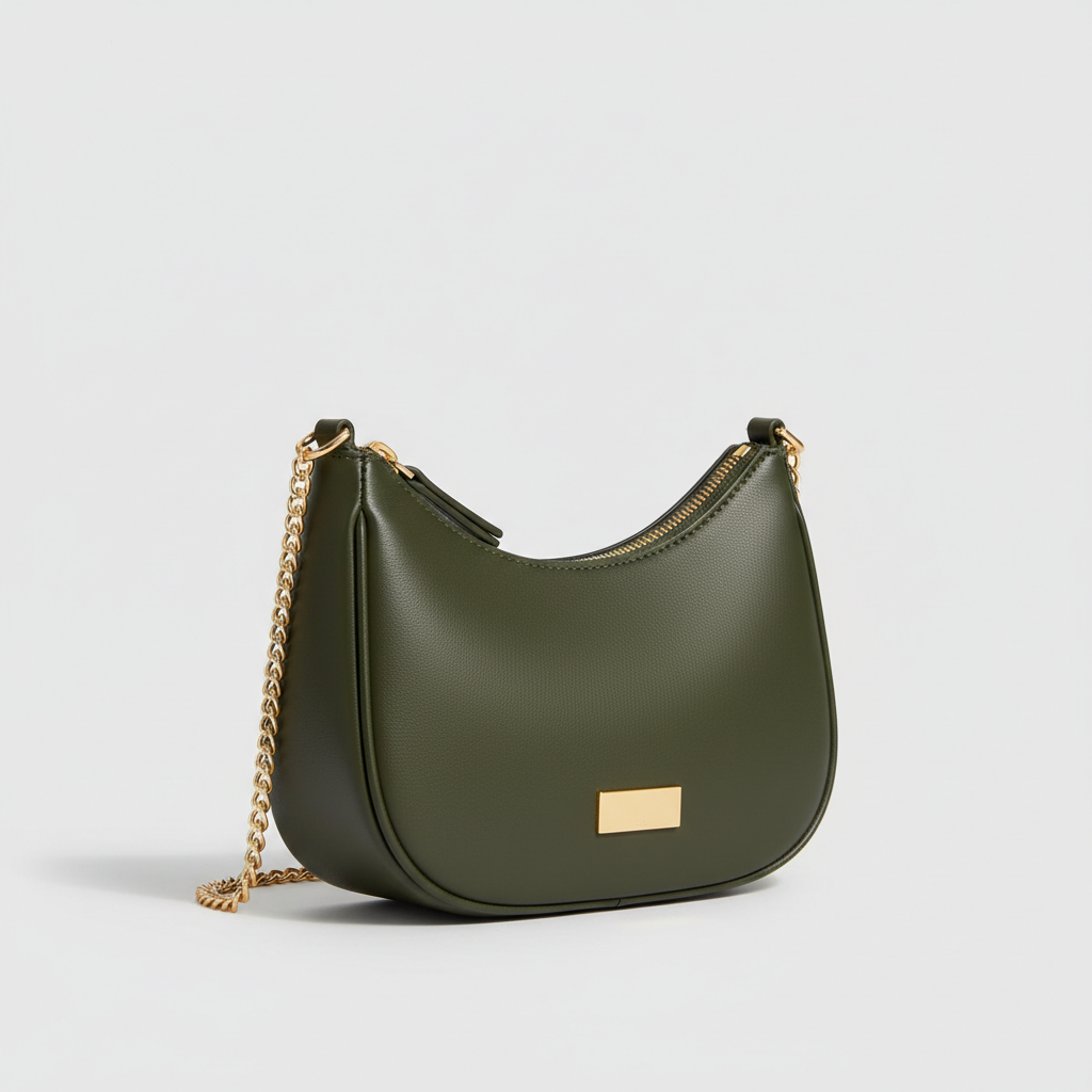 Aurora Mini Shoulder Bag in Deep Olive – Front Angle View
