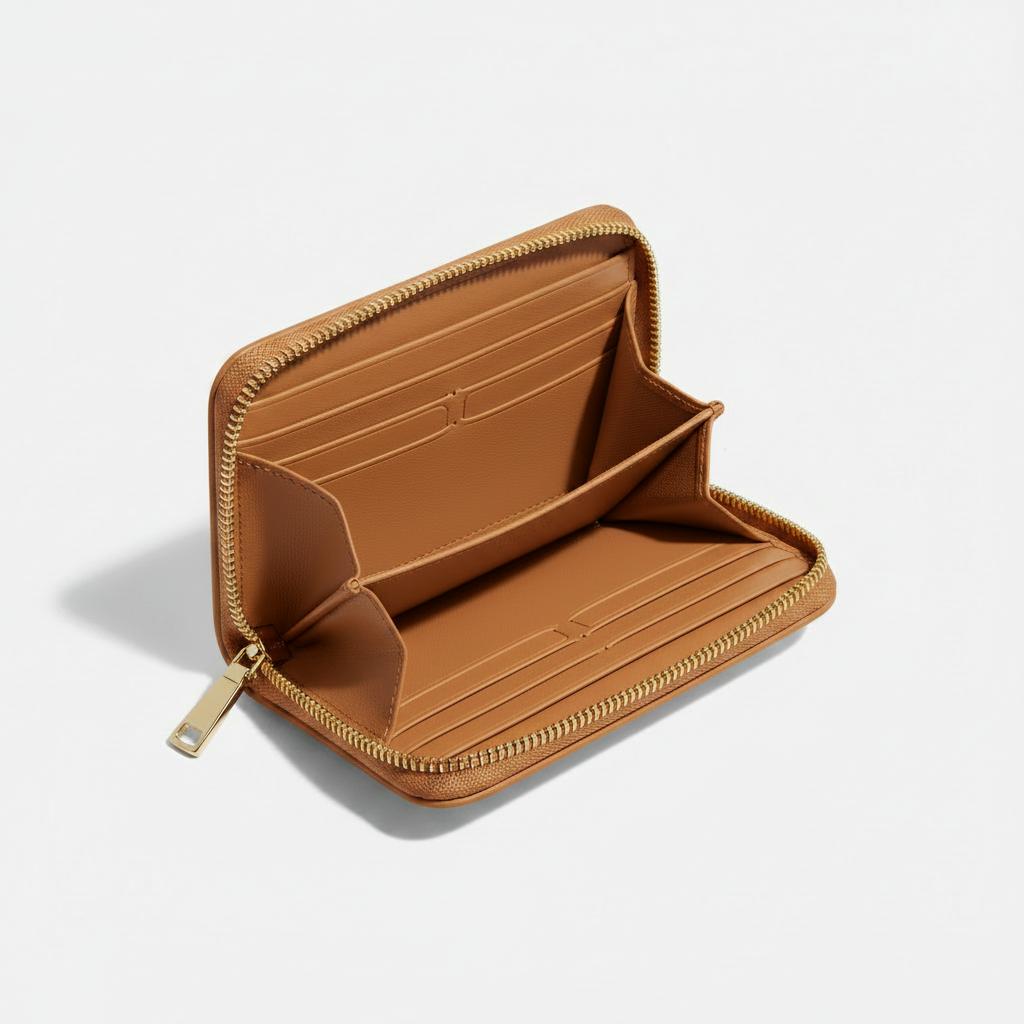 Luna Coin & Card Wallet Warm Brown — Open Interior View