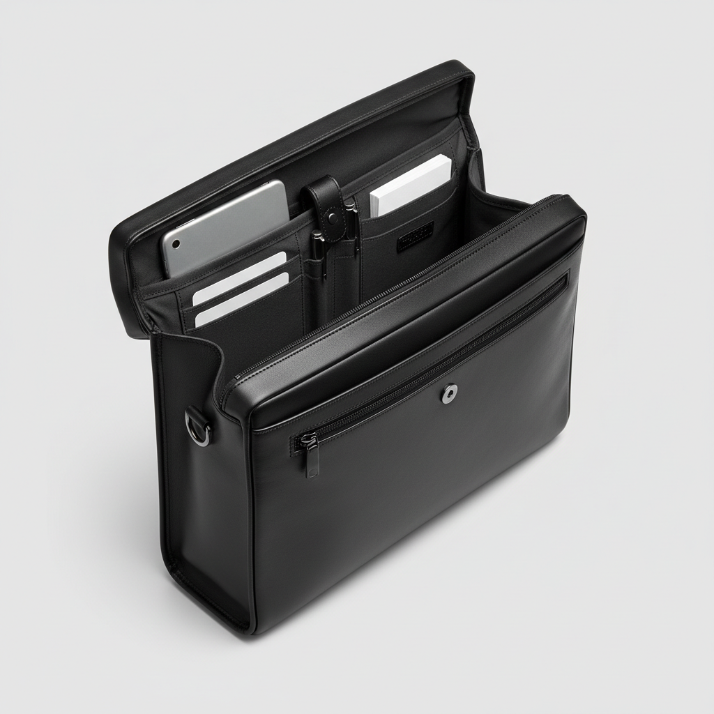 Atlas Executive Briefcase - Black - Open Interior View