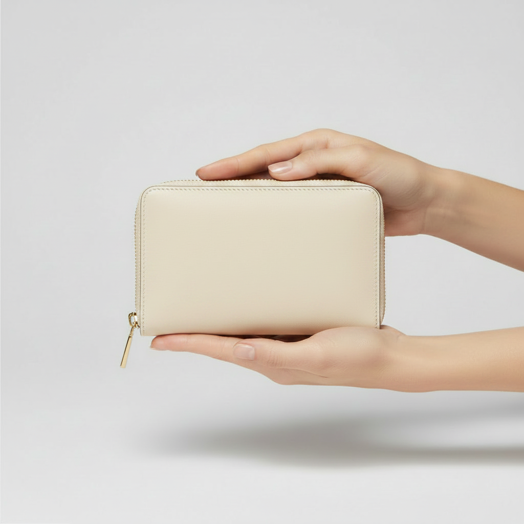 Amelia Zip Wallet Ivory — Model Shot