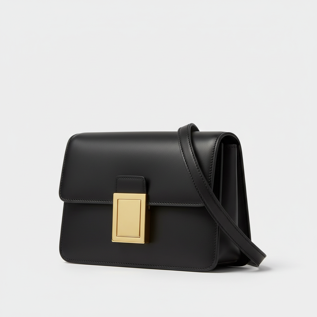 Celeste Compact Shoulder Bag in Matte Black – Front Angle View