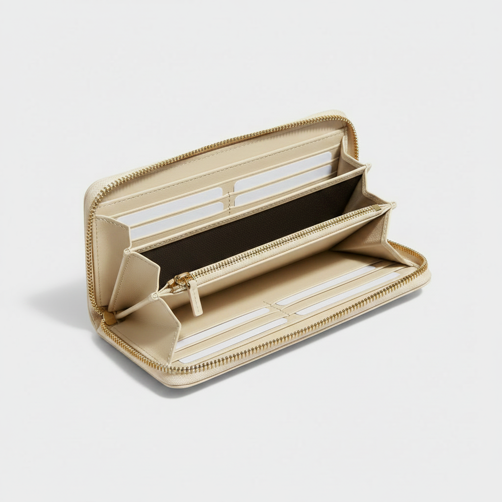 Amelia Zip Wallet Ivory — Open Interior View