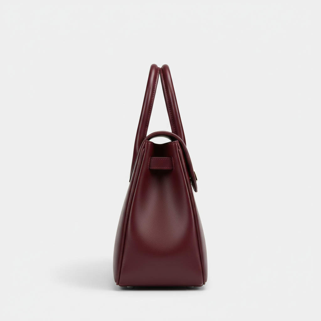 Noir Top Handle Satchel in Burgundy leather, side profile view