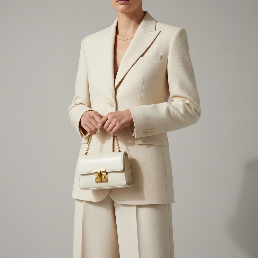 Luna Flap Mini Bag in Ivory - Female Model Carrying Bag