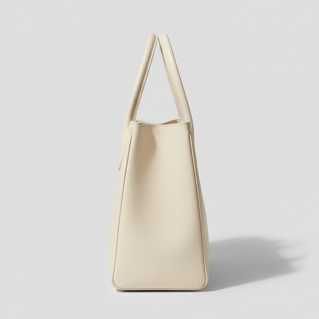 Noir Executive Tote in Ivory leather, side profile view