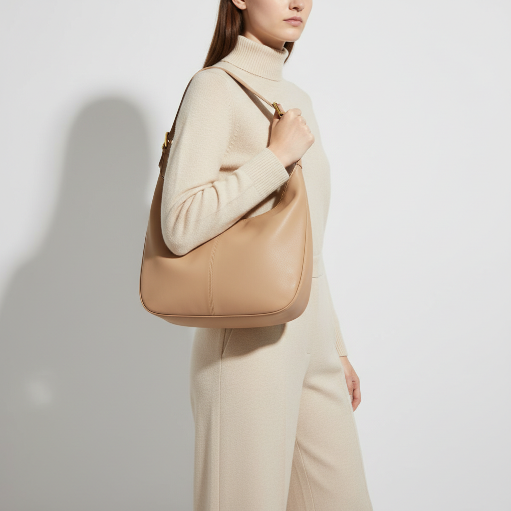 Aria Hobo Shoulder Bag in Sand Beige – Female Model