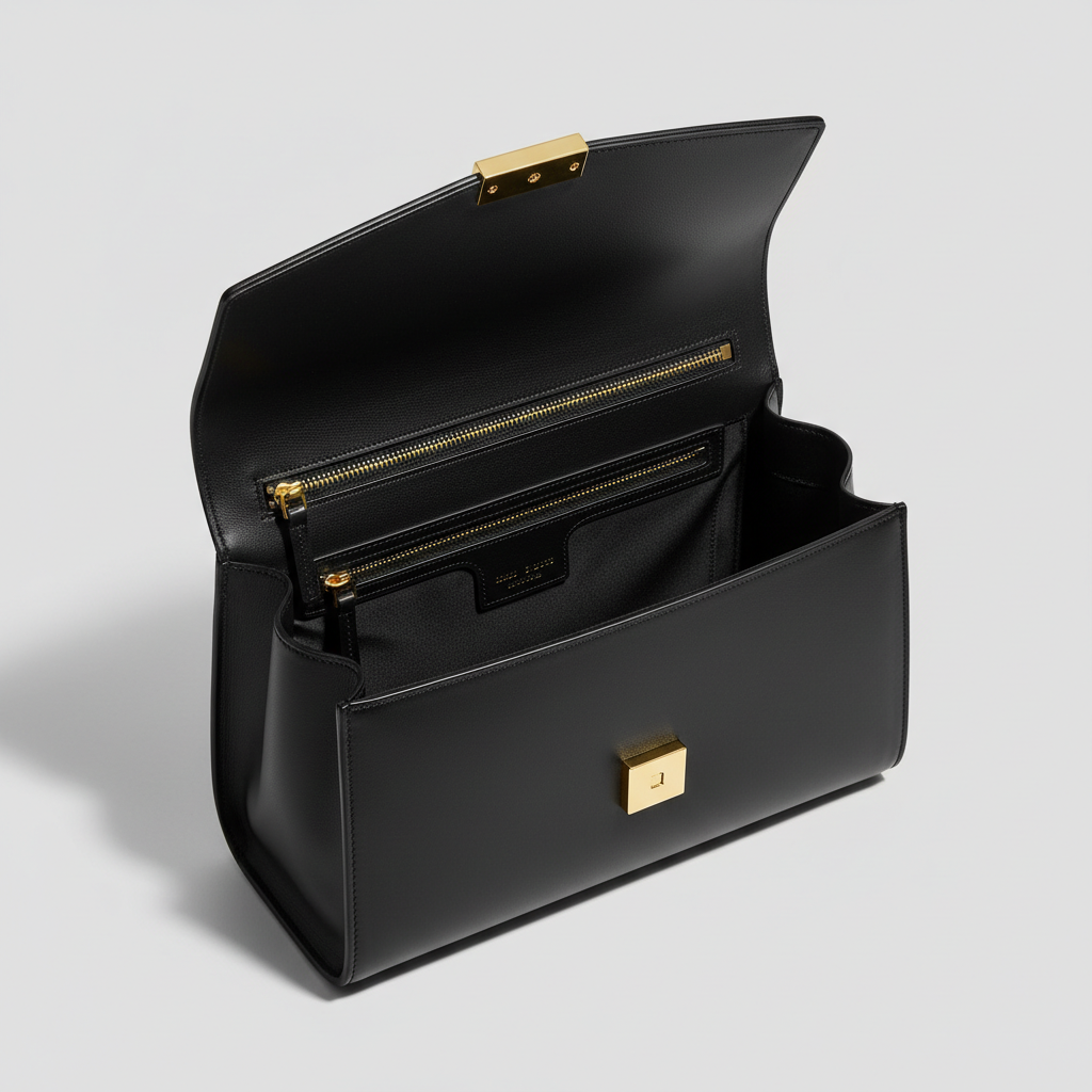 Le Gina East-West Bag — Black Open Interior View
