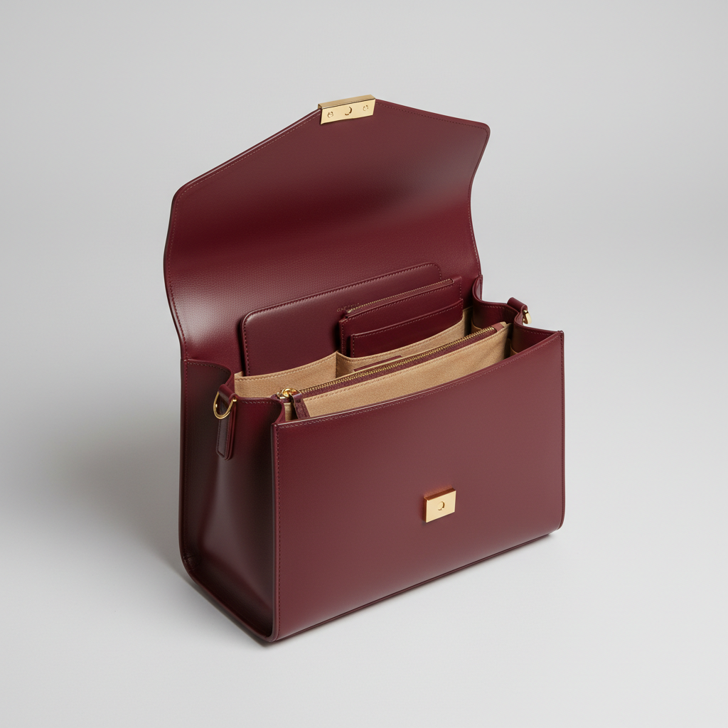 Emma Daily Work Bag - Burgundy - Open Interior View
