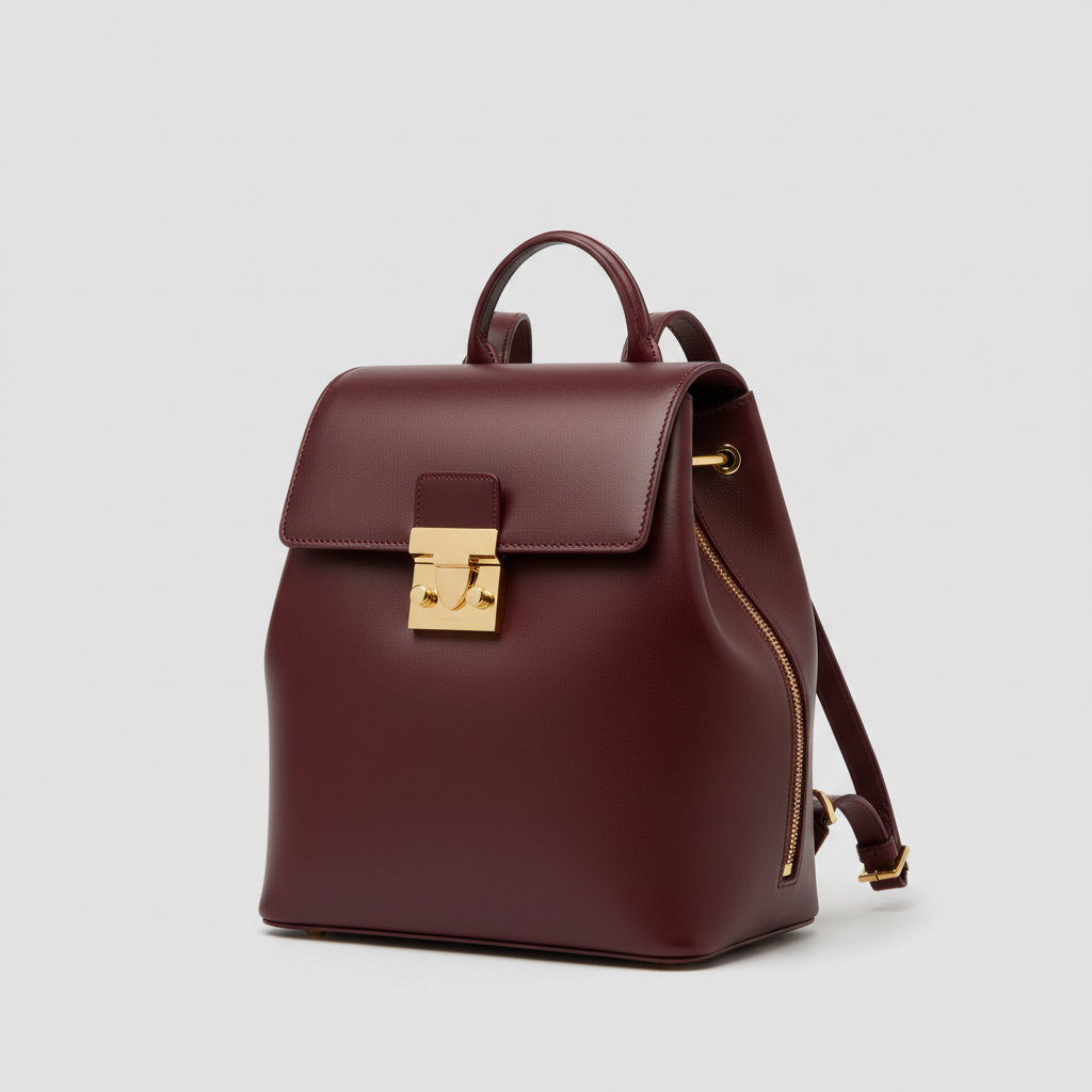 Noir Signature Backpack in Burgundy leather, front angle view