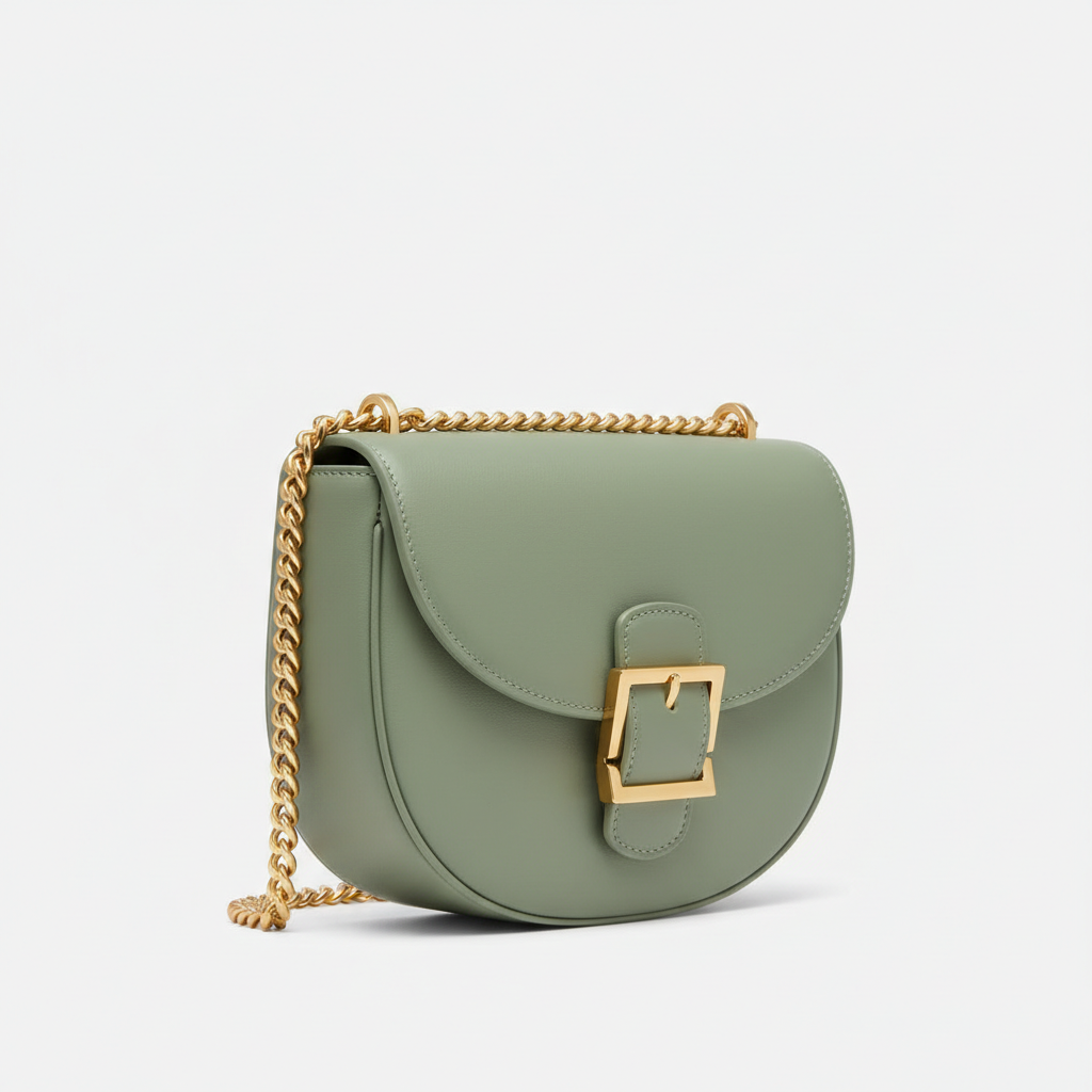 Le Gina Half Moon Bag — Sage Green Front Angle View