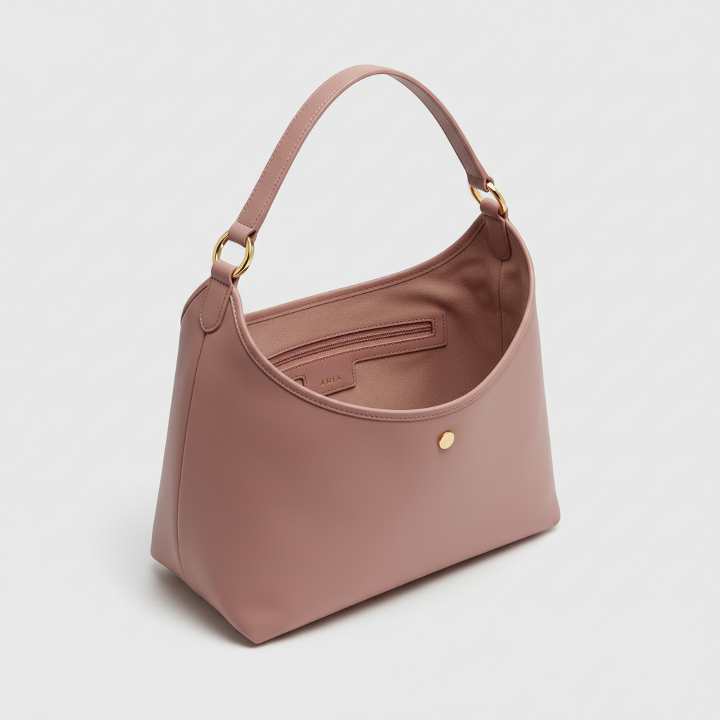 Aria Hobo Shoulder Bag in Dusty Rose – Open Interior View