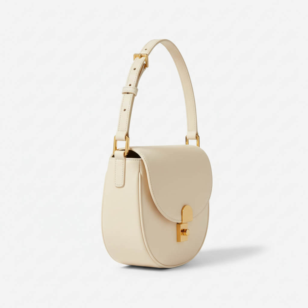 Le Gina Half Moon Bag — Ivory Side Profile View