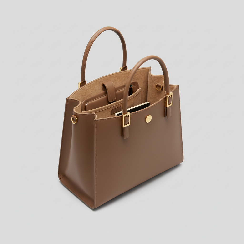 Amelia Office Tote - Taupe - Open Interior View
