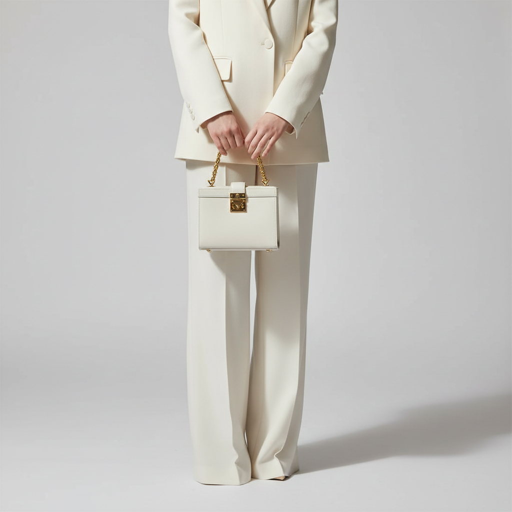 Stella Box Mini Bag in Ivory - Female Model Carrying Bag