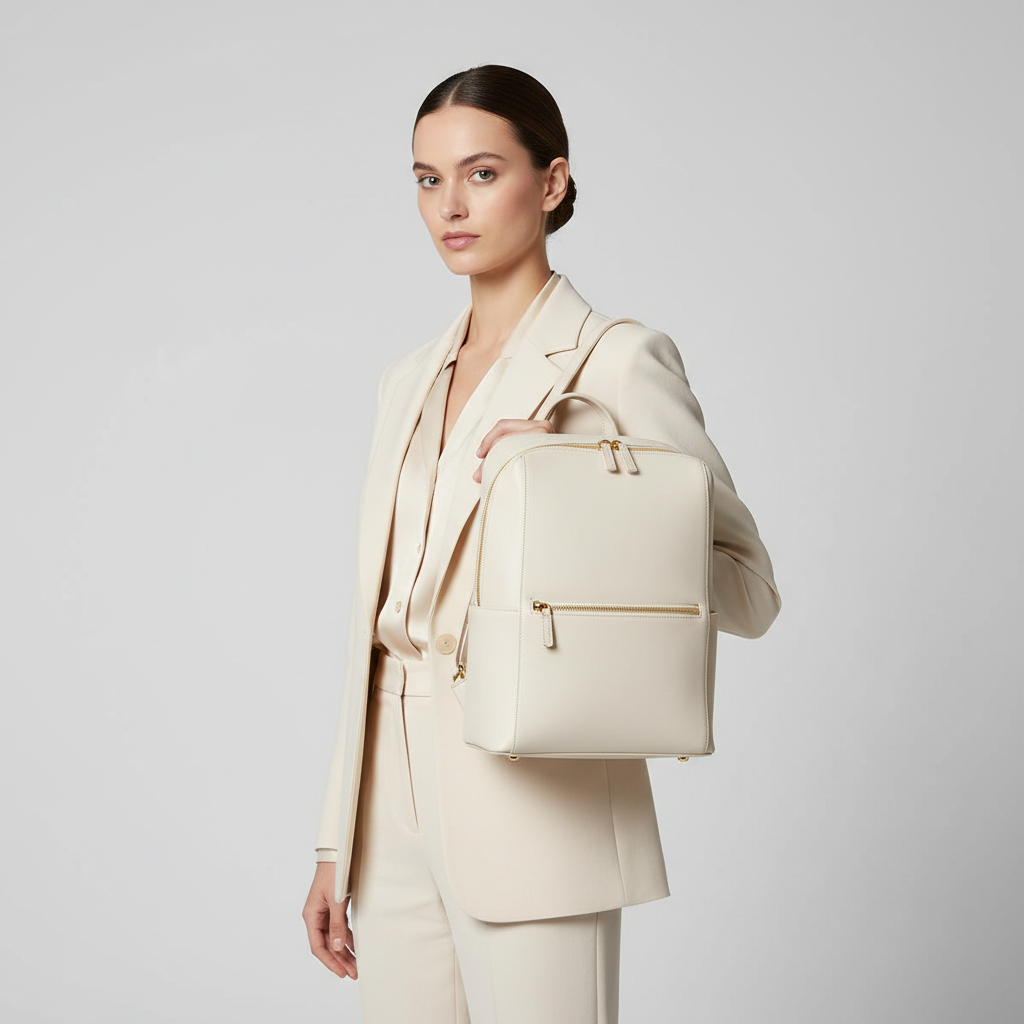 Sophia Work Backpack - Ivory - Model Shot