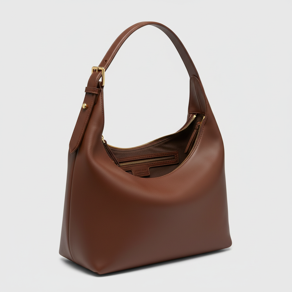 Aria Hobo Shoulder Bag in Chocolate Brown – Open Interior View