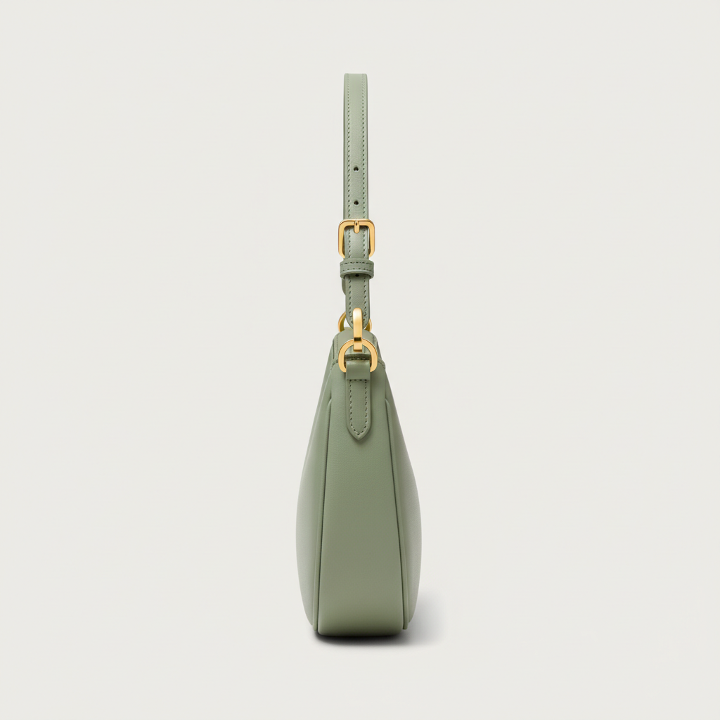 Aria Crescent Mini Bag in Sage Green - Side Profile View