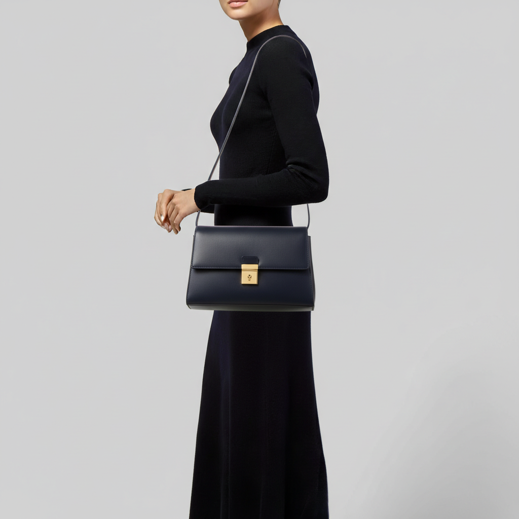Elara Flap Shoulder Bag in Navy Blue - Female Model Carrying Bag