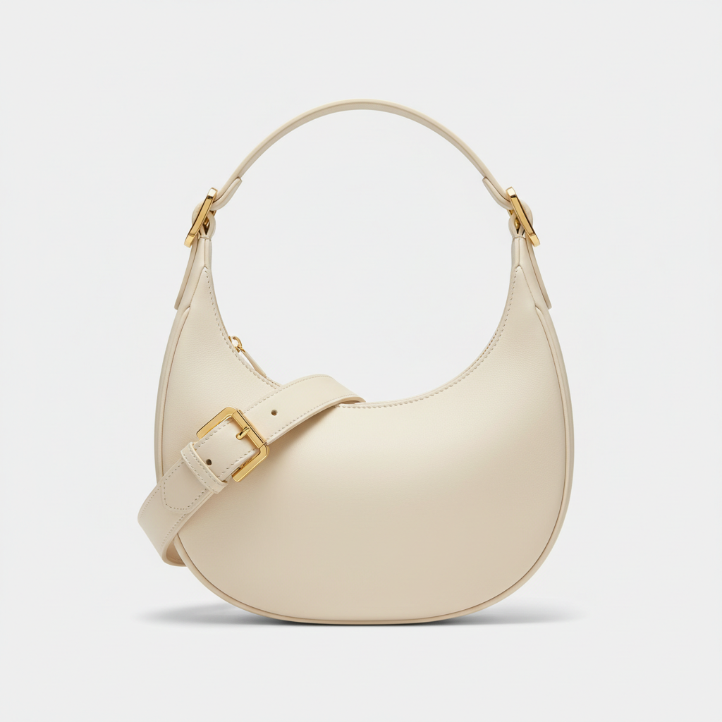 Le Gina Crescent Shoulder Bag — Ivory Hero Front View