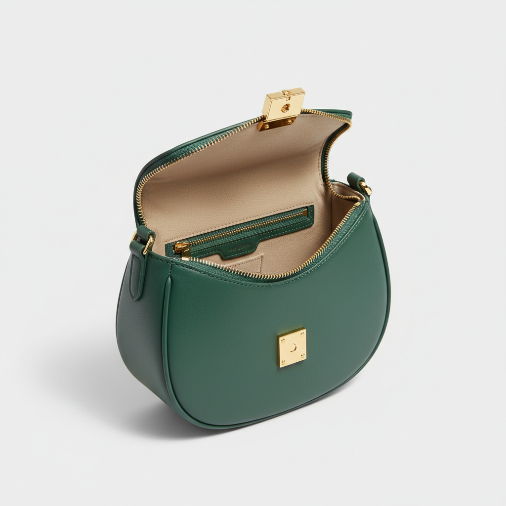 Le Gina Mini Crescent — Petrol Green Open Interior View