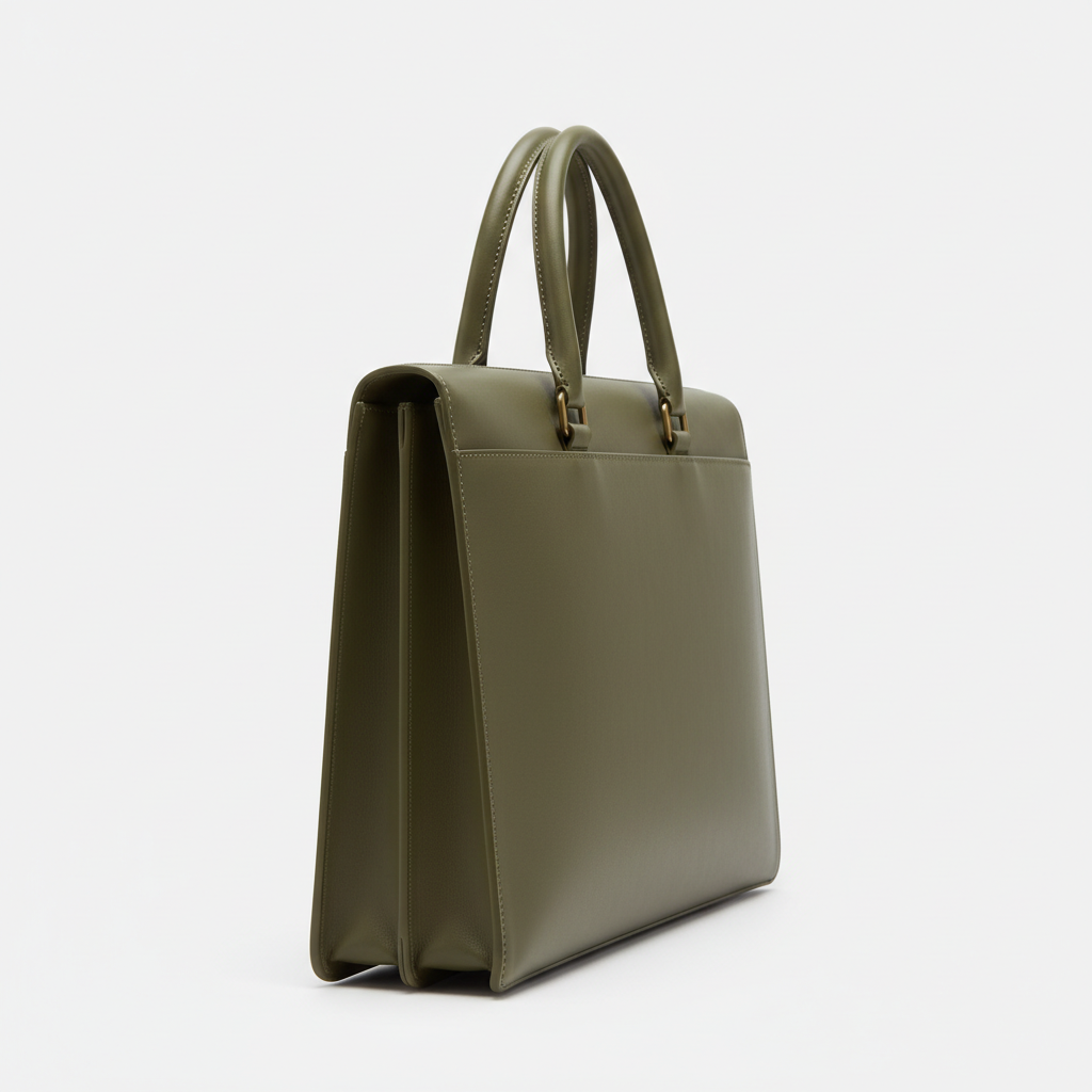 Atlas Executive Briefcase in Olive Green — Side Profile View