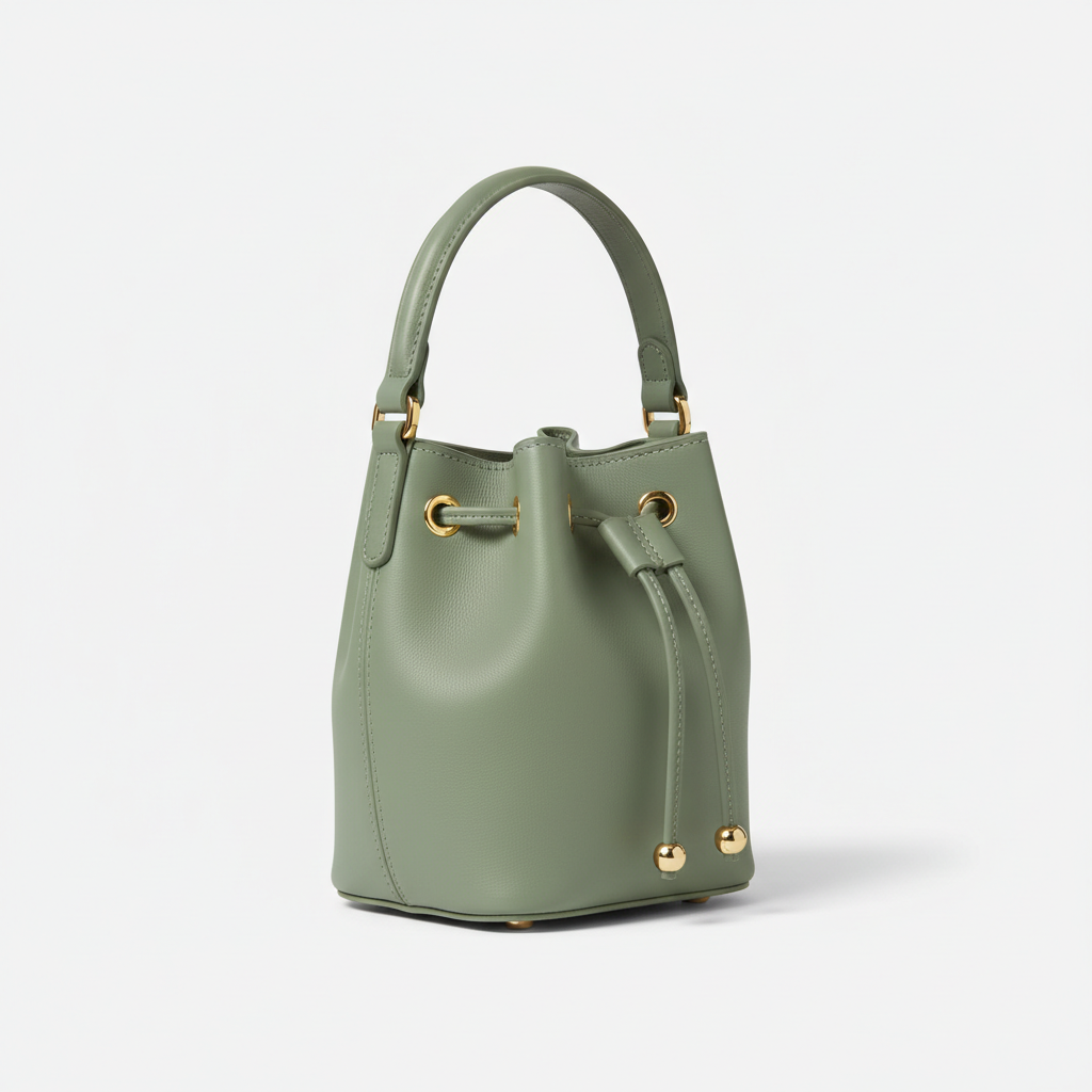 Petite Drawstring Mini Bag in Sage Green - Front Angle View