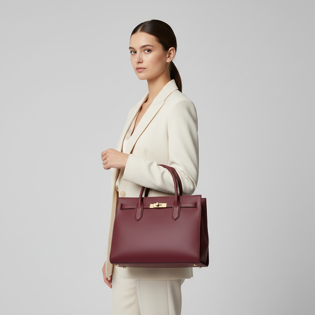 Stella Laptop Tote - Burgundy - Model Shot