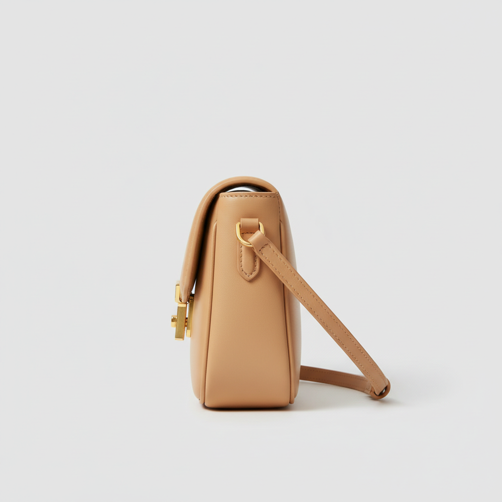 Celeste Compact Shoulder Bag in Warm Beige – Side Profile View