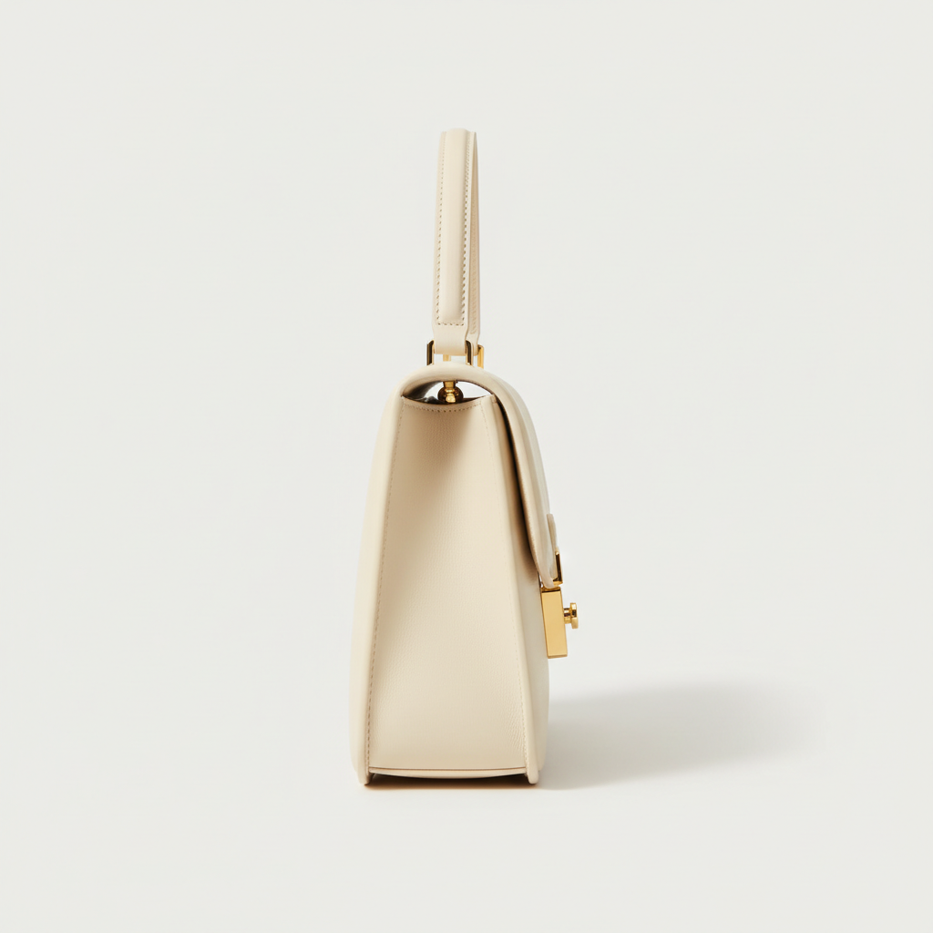 Elara Flap Shoulder Bag in Cream - Side Profile View