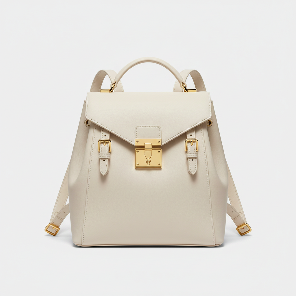 Noir Signature Backpack in Ivory leather, hero front view