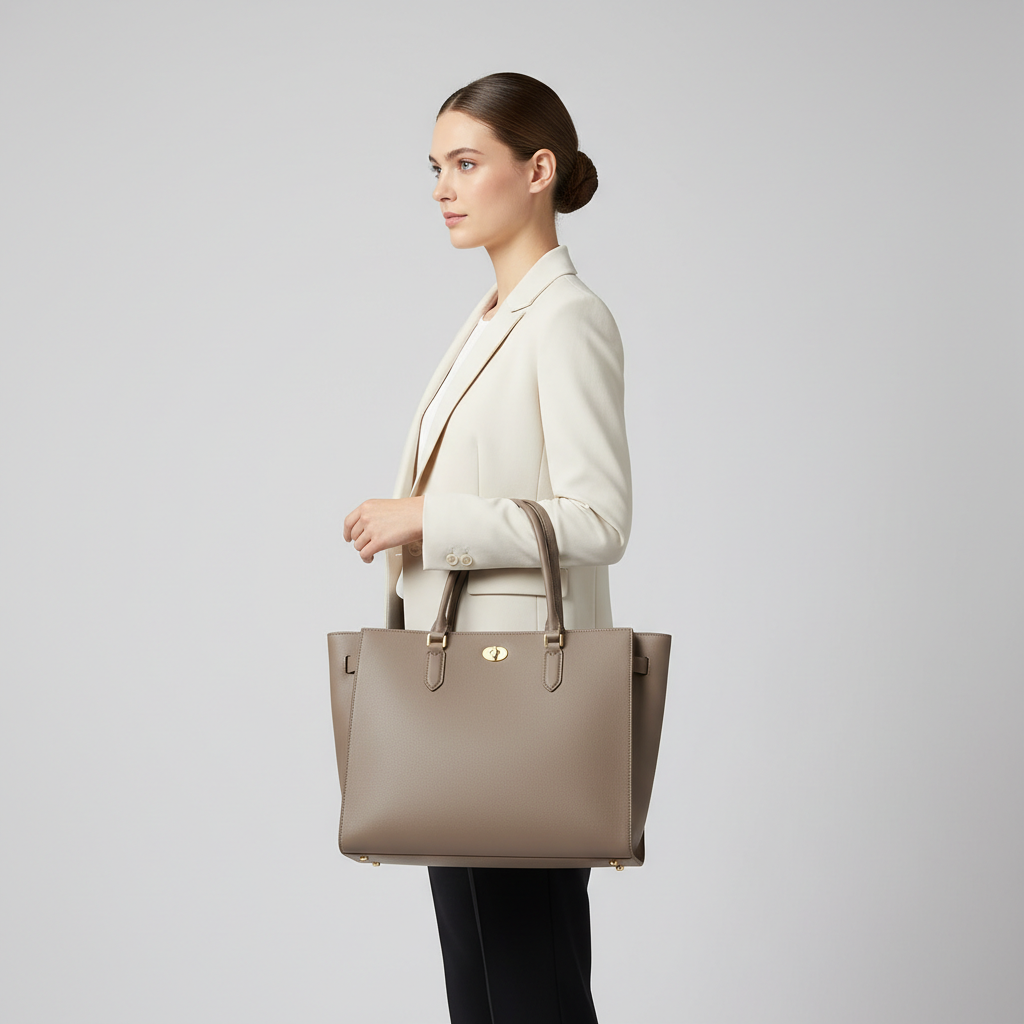 Amelia Office Tote - Taupe - Model Shot