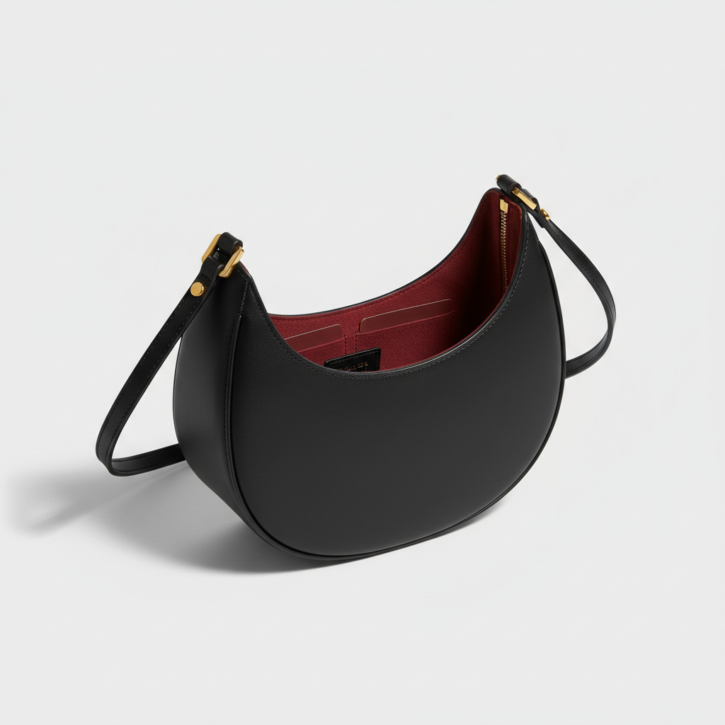Aria Crescent Mini Bag in Black - Open Interior View