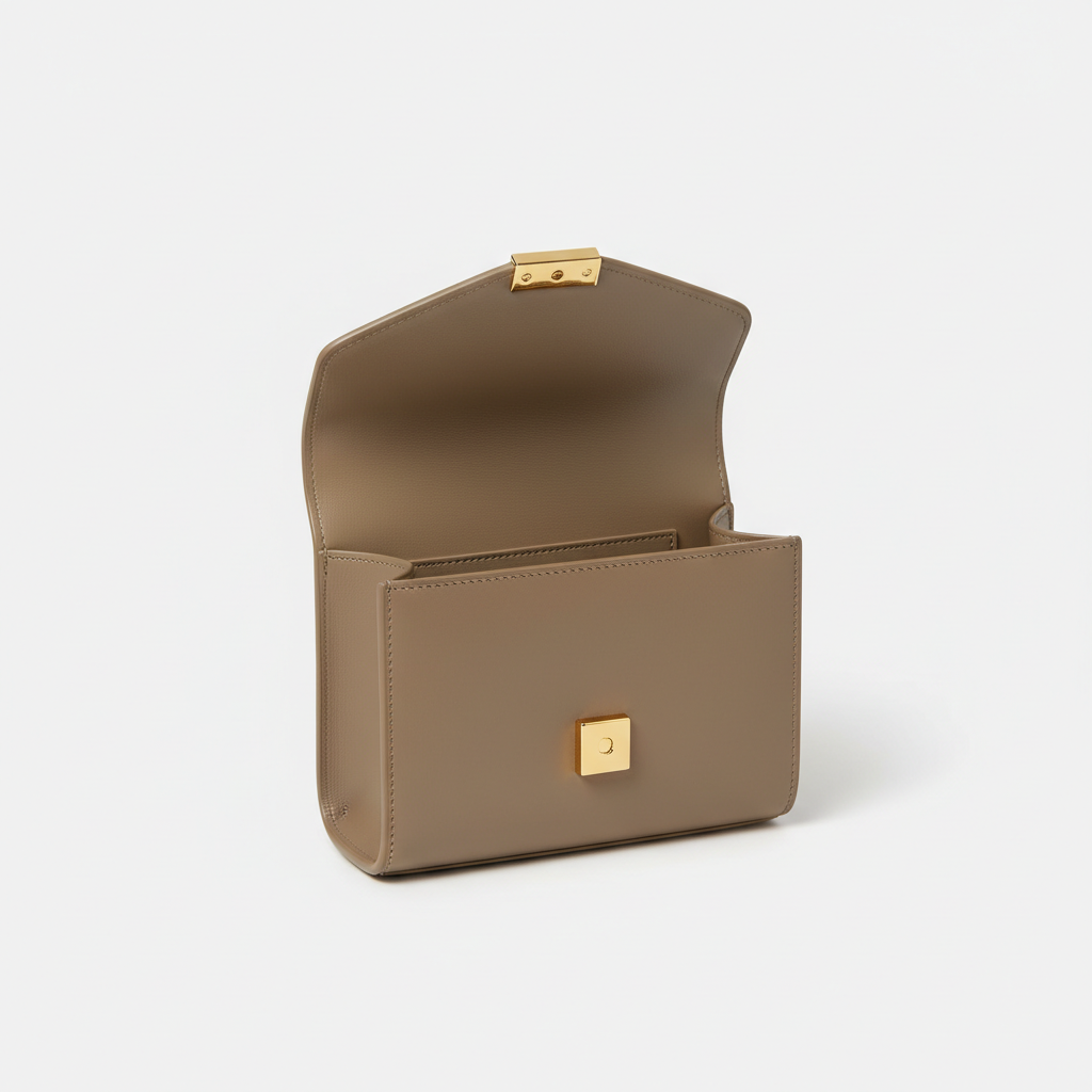 Luna Flap Mini Bag in Taupe - Open Interior View